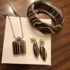BRIGHTON LUCITE TORTOISE SHELL CARAMELO BRACELET NECKLACE & EARRING SET